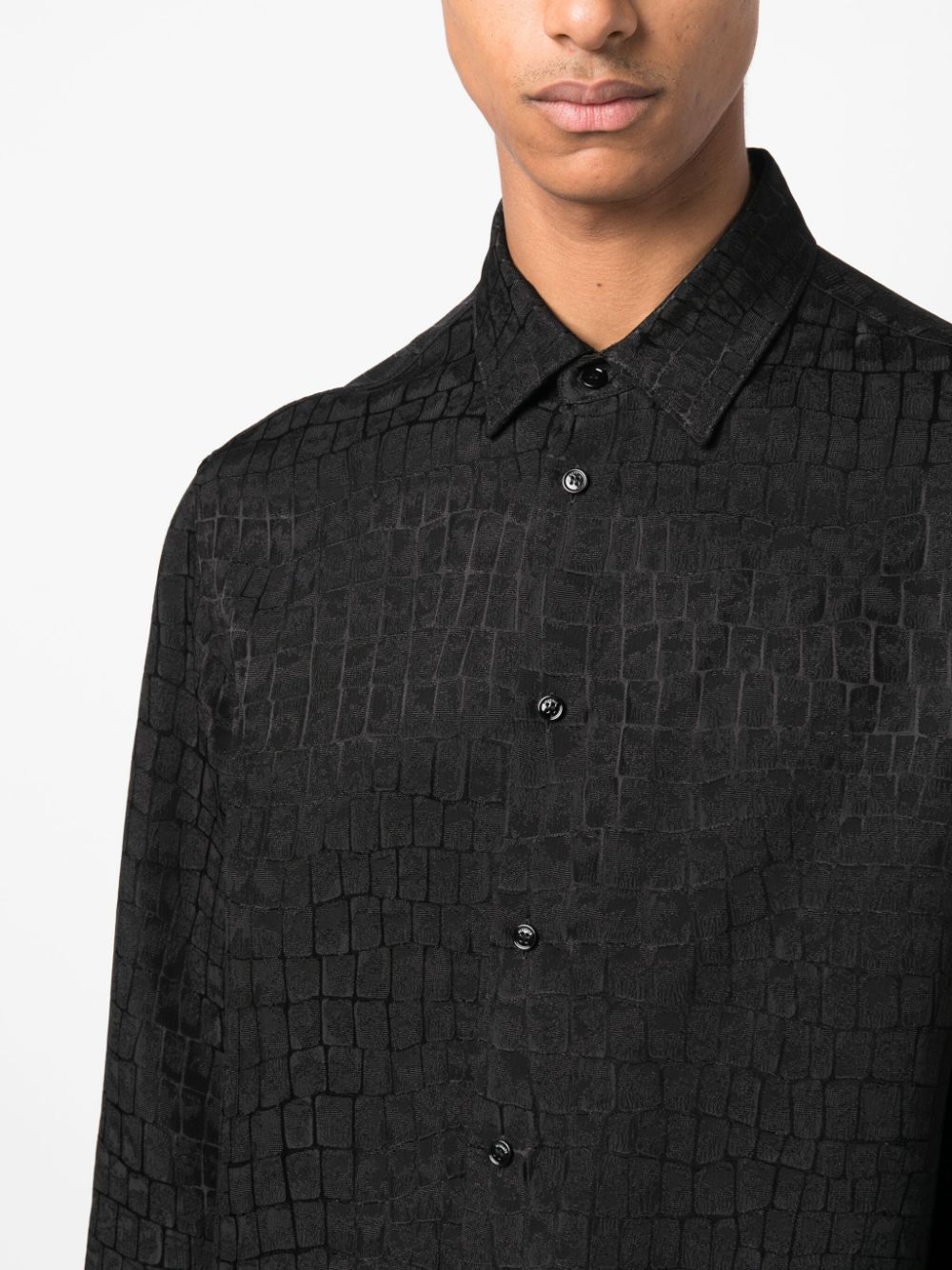 Shop Versace Crocodile Jacquard Pattern Shirt In Black