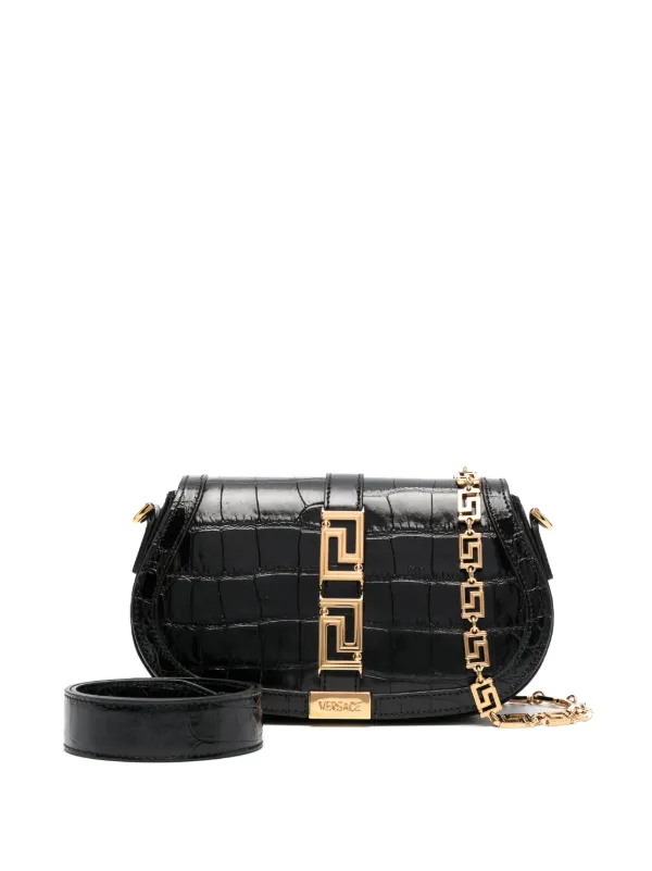 Versace Greca Goddess croc-effect Shoulder Bag | Black