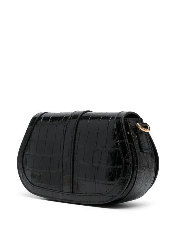 【送料&関税込】Versace Greca Goddess Shoulder Bag Versace Greca Goddess croc-effect Shoulder Bag | Black
