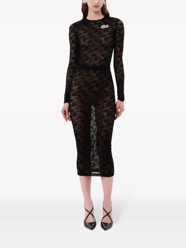 Alessandra Rich logo-appliqué Lace Crop Top | Black | FARFETCH