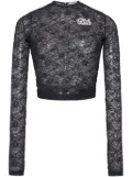 Alessandra Rich logo-appliqué lace crop top - Black