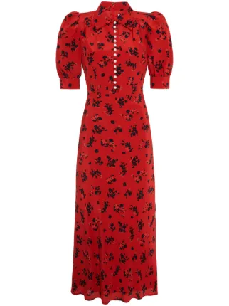 Alessandra Rich rose print Flared Silk Dress Red FARFETCH IL