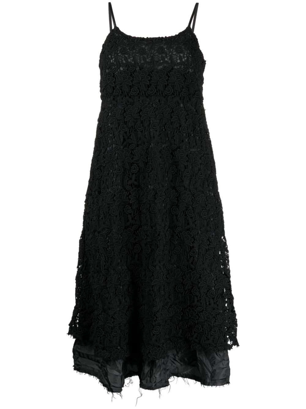 lace layered sleeveless midi dress