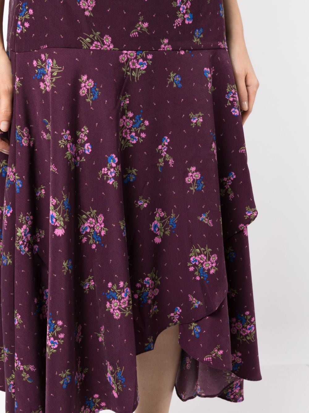 Shop B+ab Asymmetric Floral-print Midi Skirt In Purple