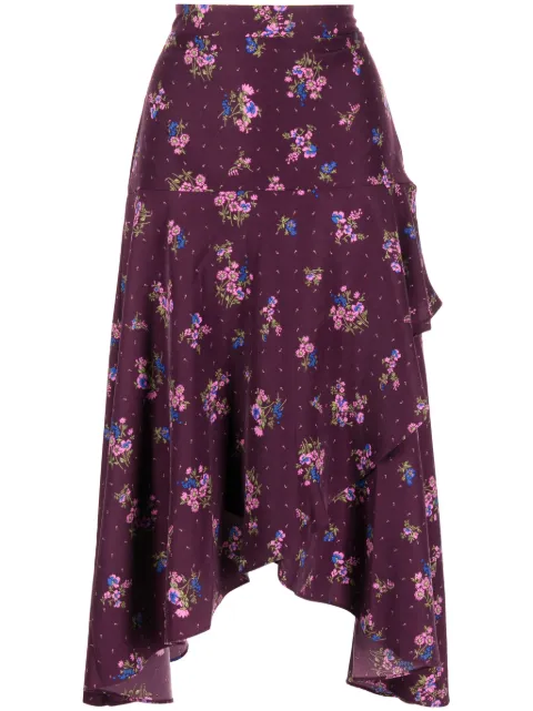 b+ab asymmetric floral-print midi skirt