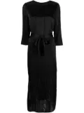Armani Exchange logo-embroidered satin midi dress - Black