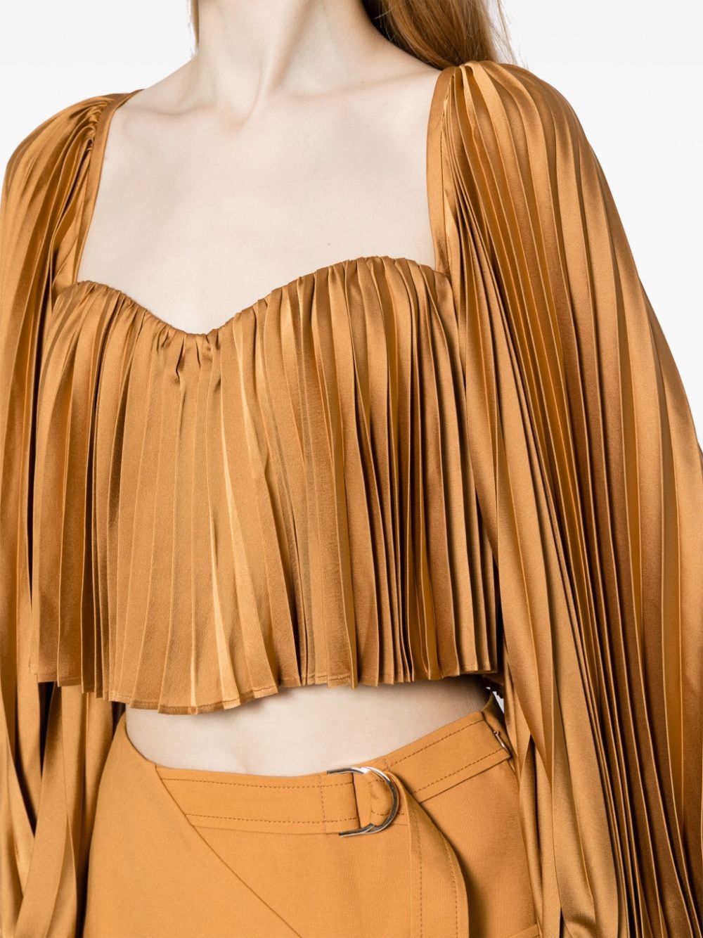 Shop Acler Moston Pleated Cropped Top In Brown