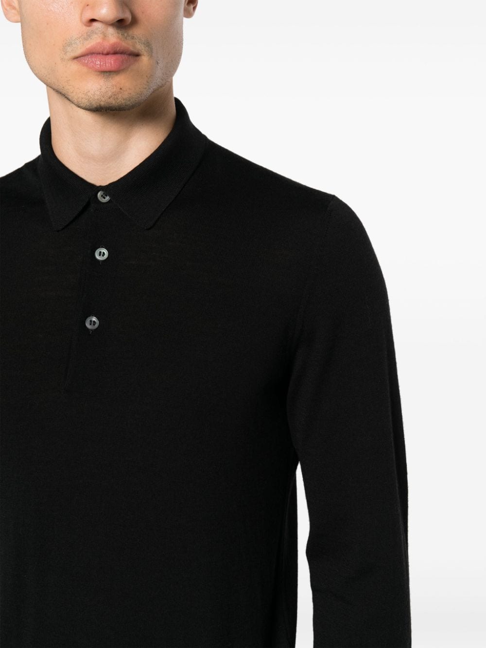 Shop Tagliatore Button-fastening Virgin Wool Polo Shirt In Black