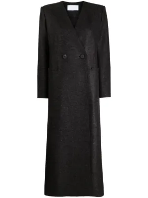 Collarless wool hot sale blend coat