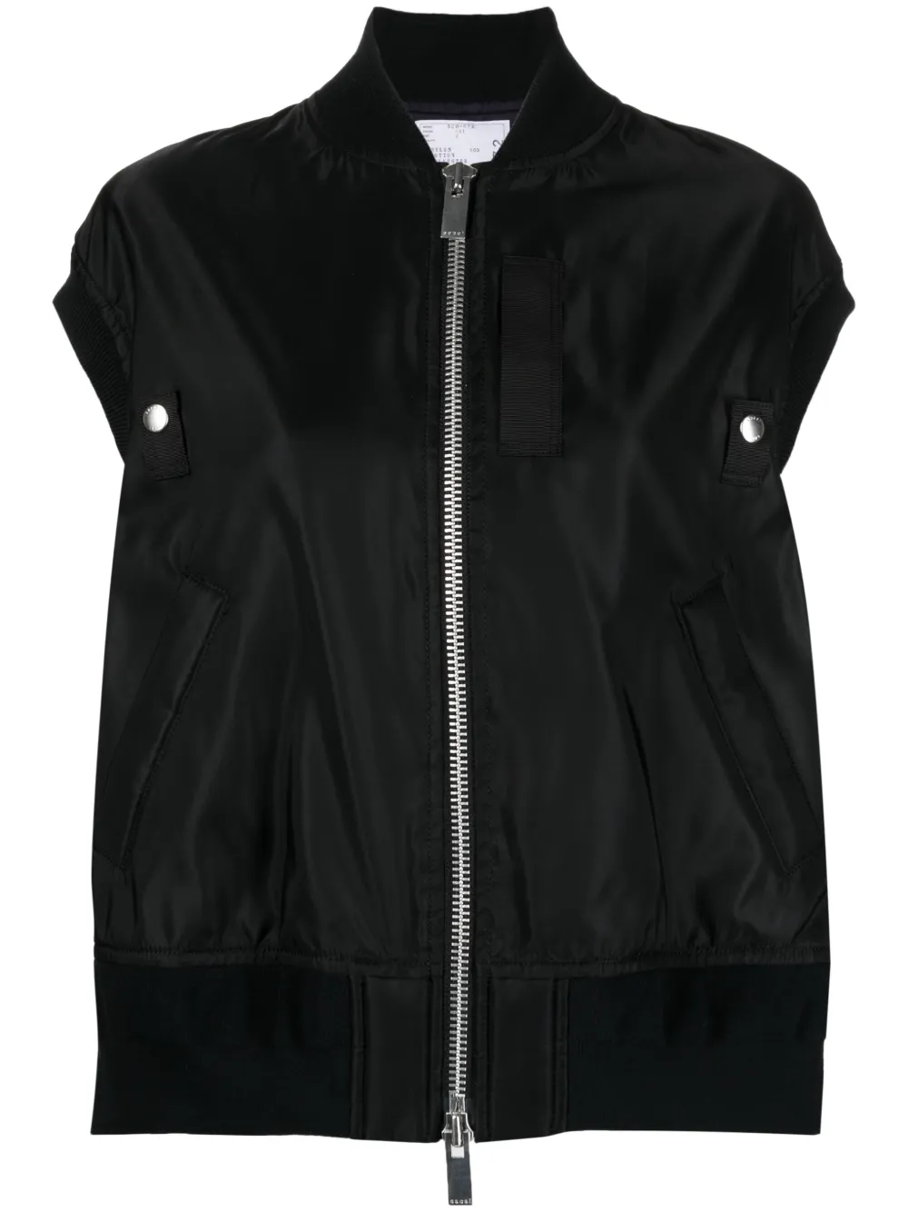 Sacai Sleeveless Nylon Zip-up Jacket In Black