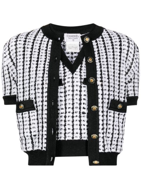 HOT SALE CHANEL 1997 tweed knitted top and cardigan Women