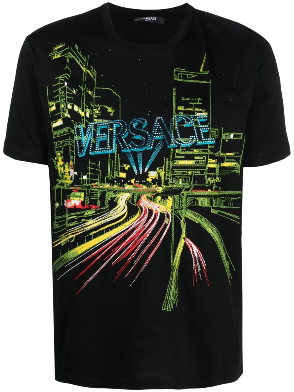VERSACE CITY LIGHTS-EMBROIDERED T-SHIRT