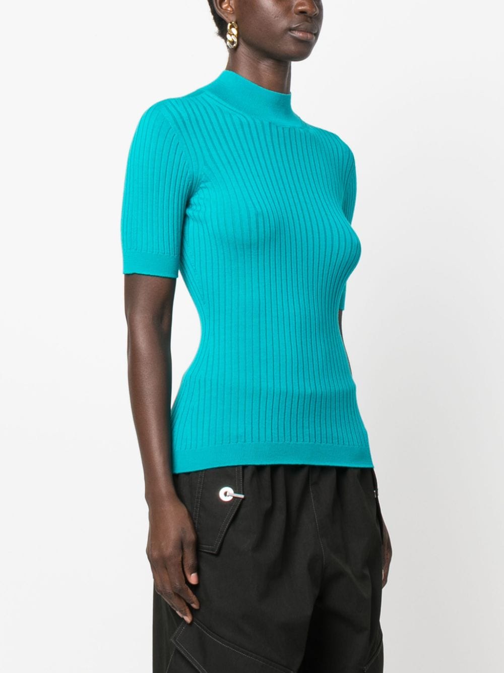 Shop Versace Ribbed-knit Virgin-wool Jumper In Blue