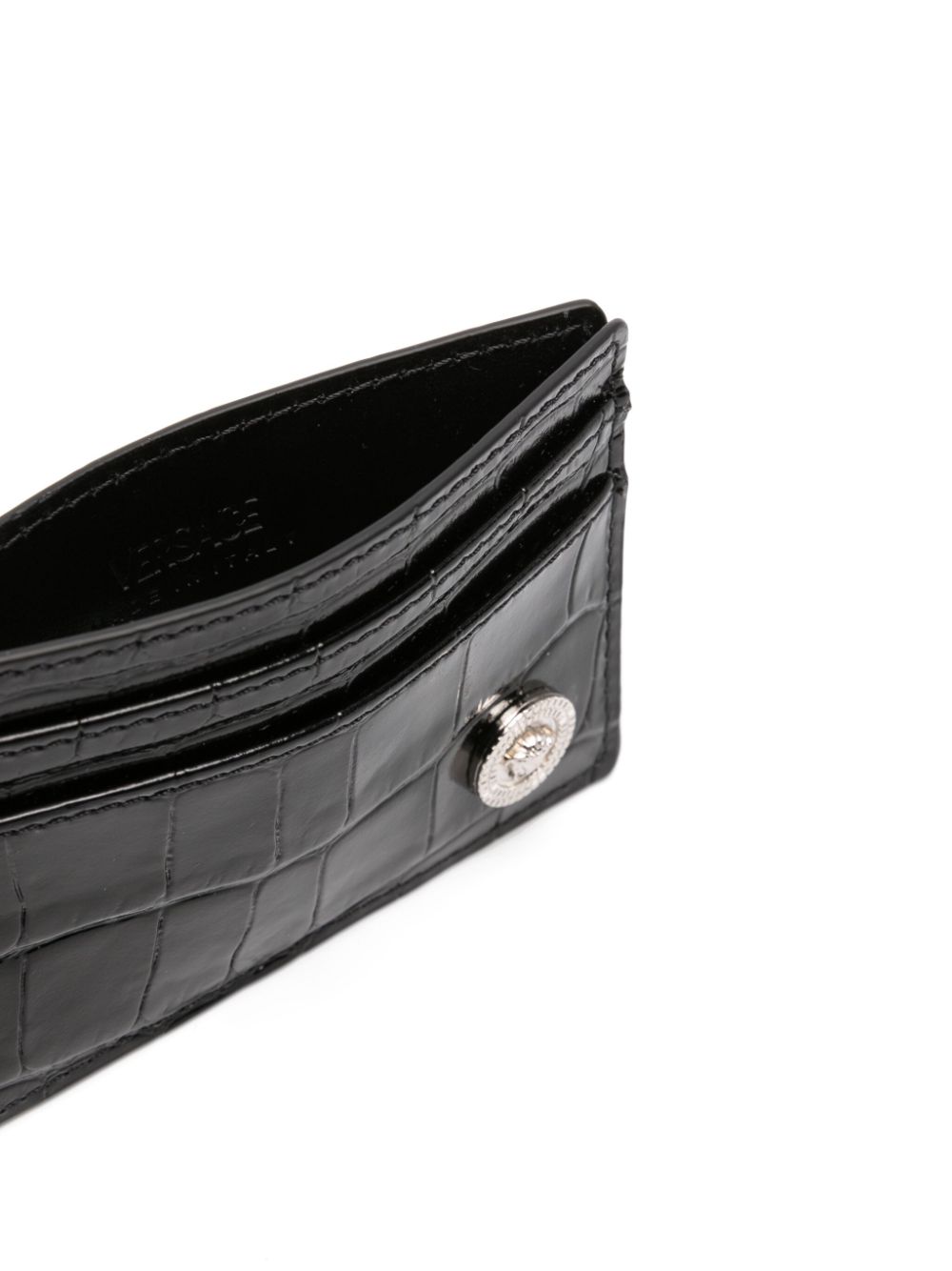 Shop Versace Medusa Biggie Crocodile-embossed Cardholder In Black