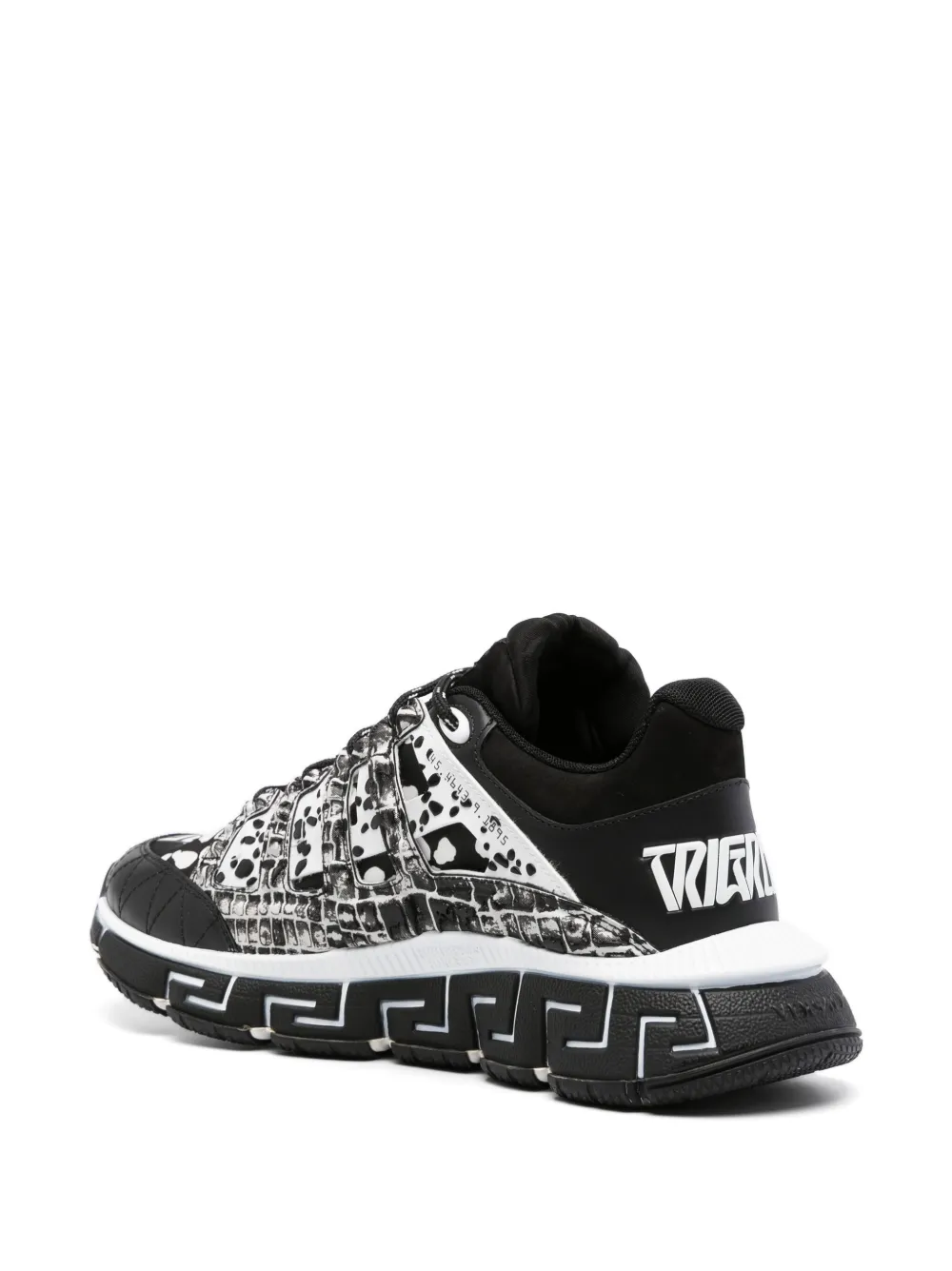 Shop Versace Trigreca Leather Sneakers In Black