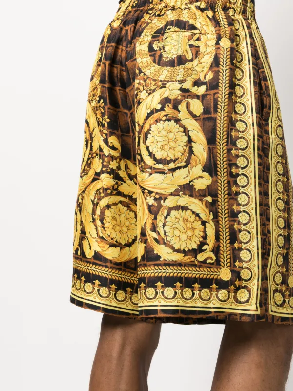 Versace Baroccodile-print Silk Shorts | Brown | FARFETCH