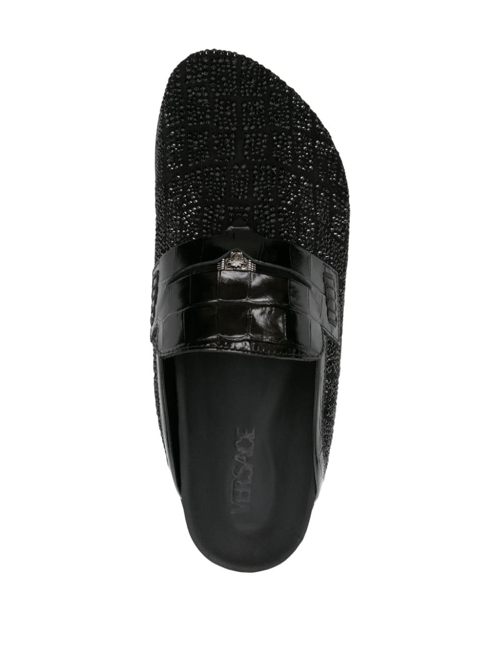 Shop Versace Crocodile-effect Crystal Mules In Black