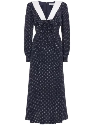 Alessandra Rich polka dot Pleated Silk Midi Dress Blue FARFETCH AE