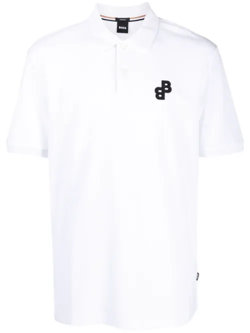 Polo en coton à logo appliqué - BOSS - Modalova