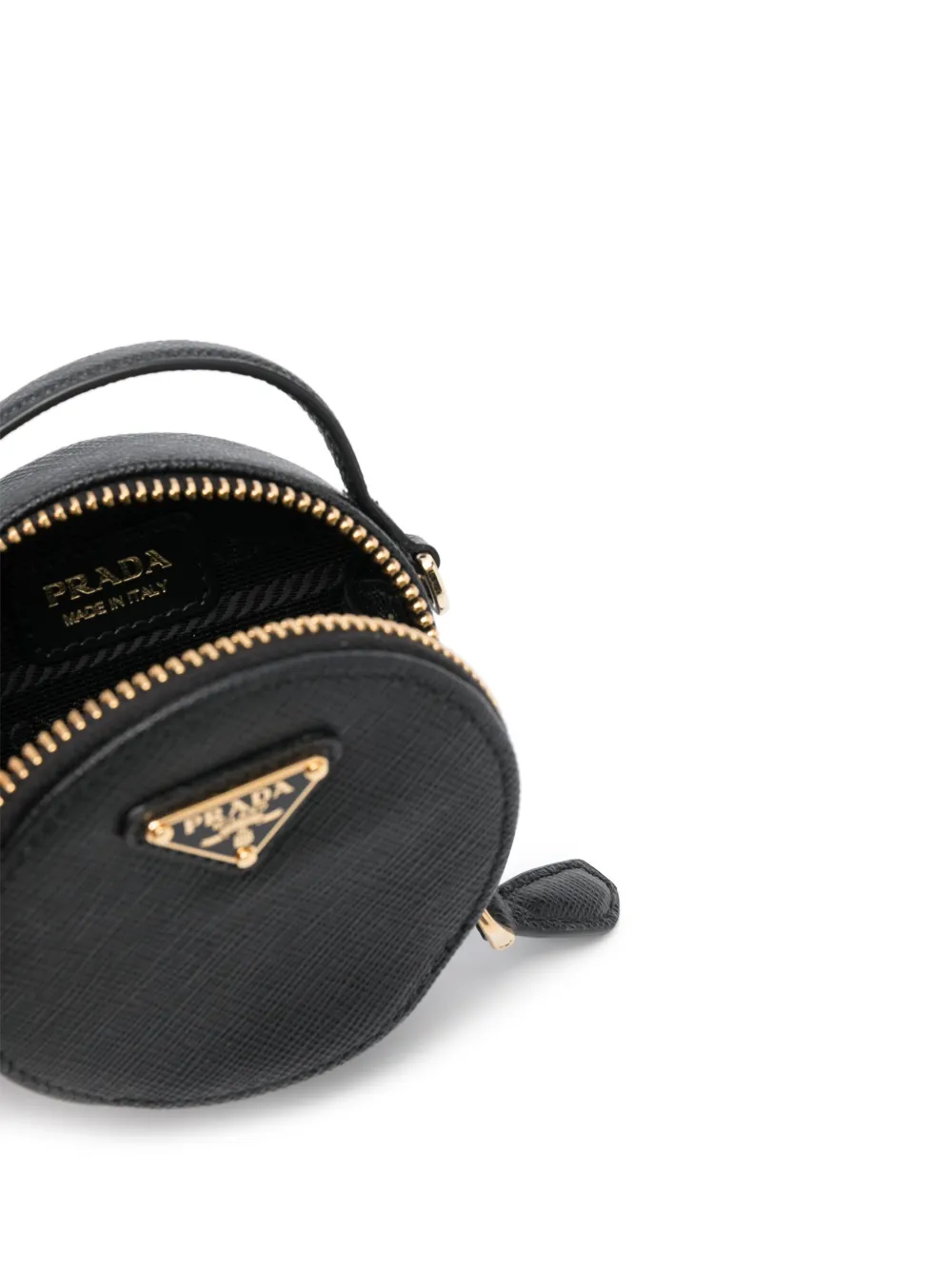 Prada Enamel-logo Saffiano-leather Mini Pouch In Black