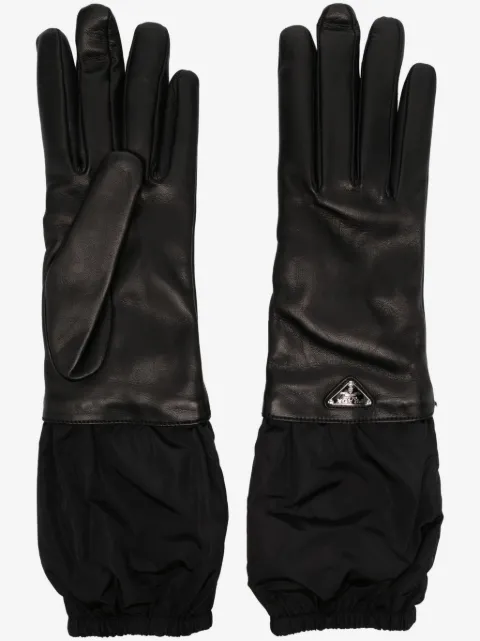 Prada enamel-logo leather gloves