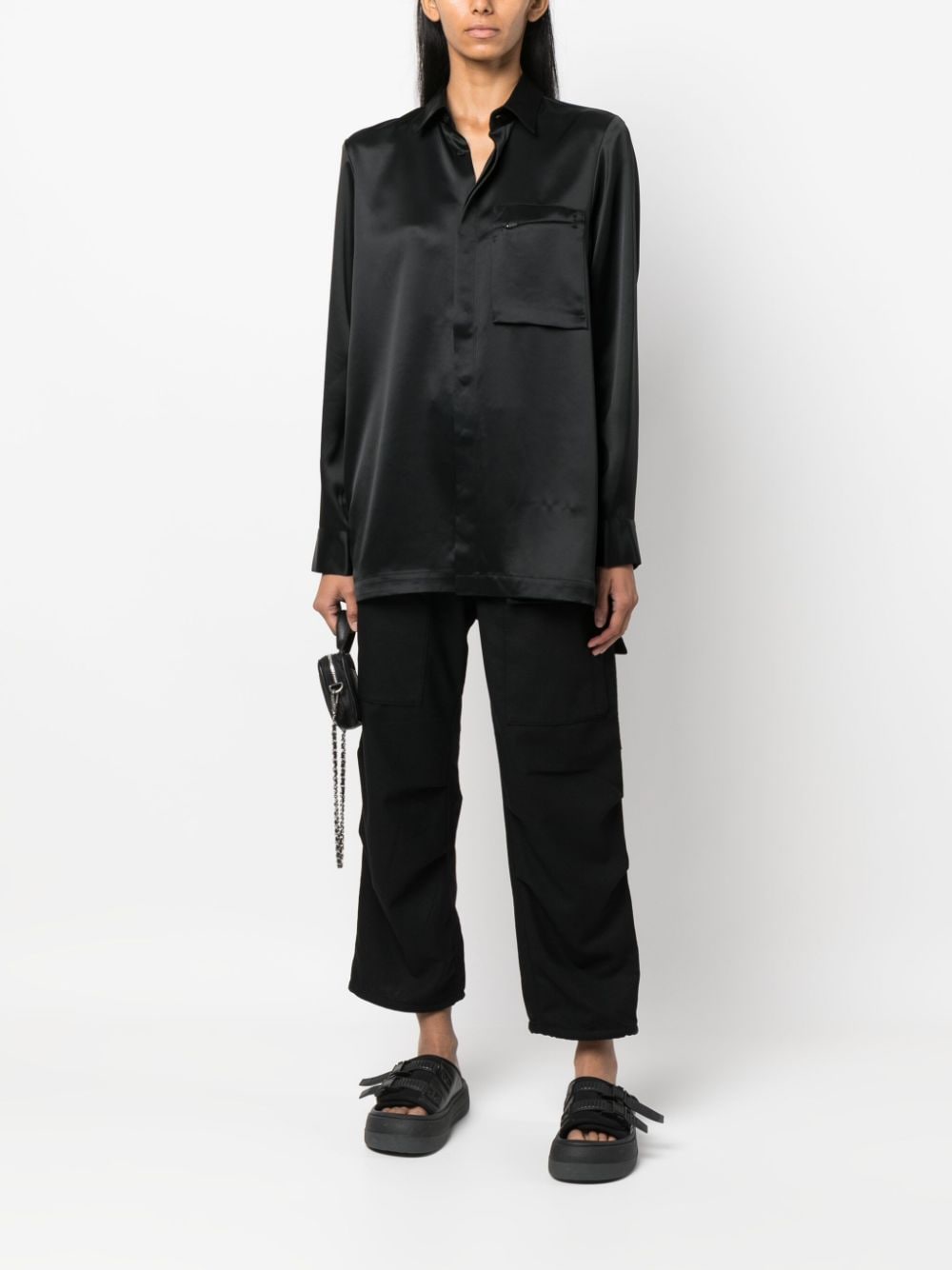 Shop Y-3 Long-sleeve Satin Shirt In Black