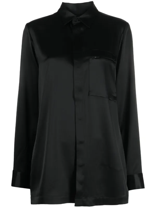 black satin long sleeve shirt