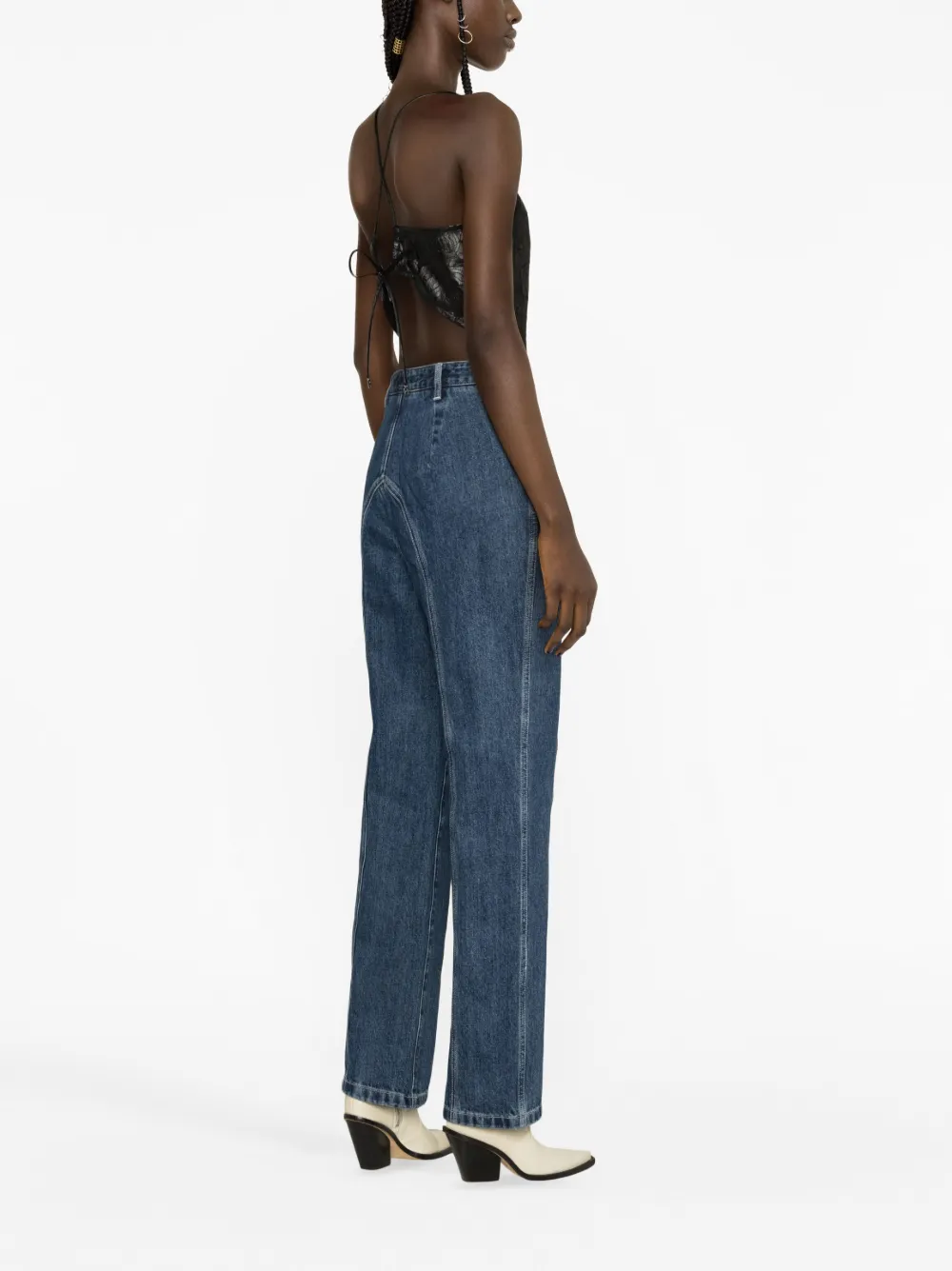 Self-portrait Stitched High-rise Wide-leg Jeans In Blue