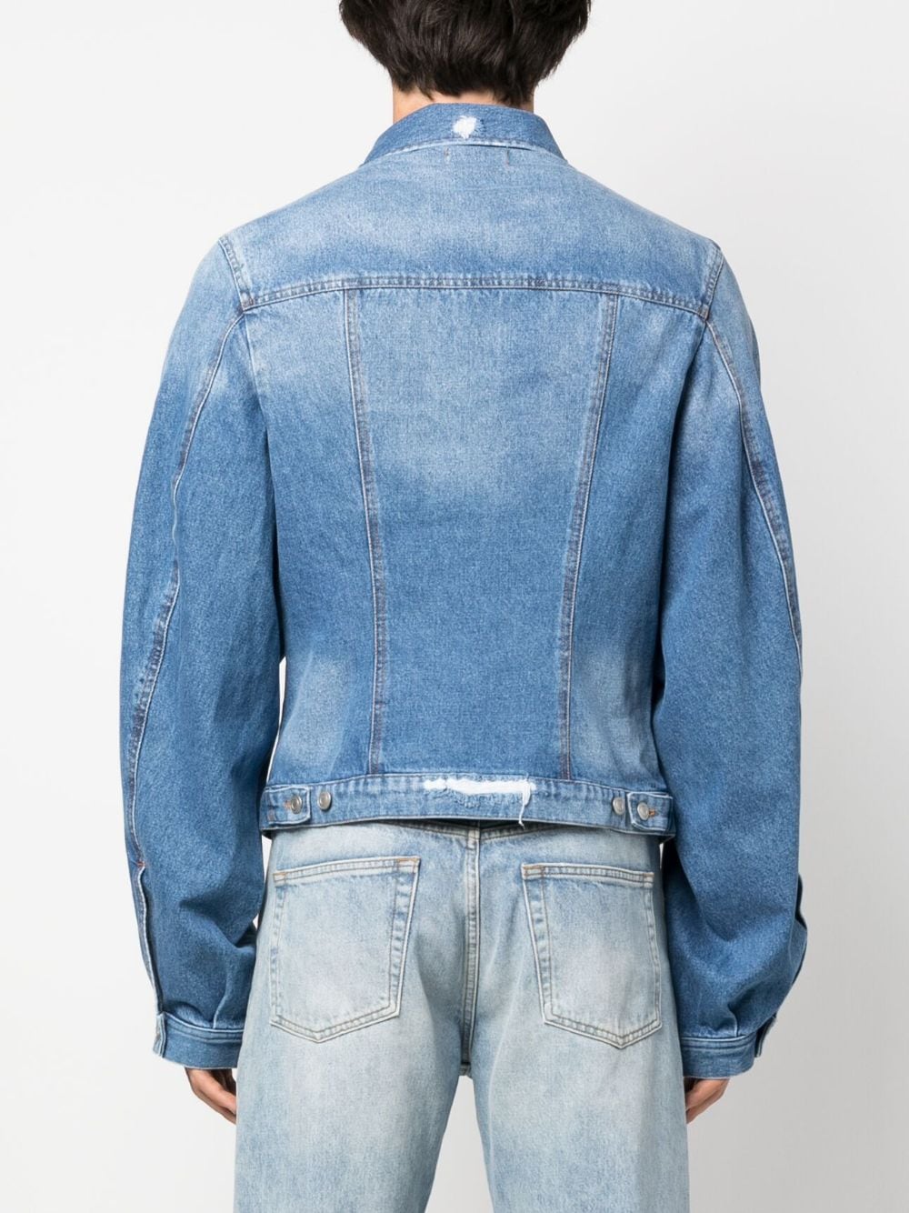 Shop Egonlab Ripped-detail Denim Jacket In Blue