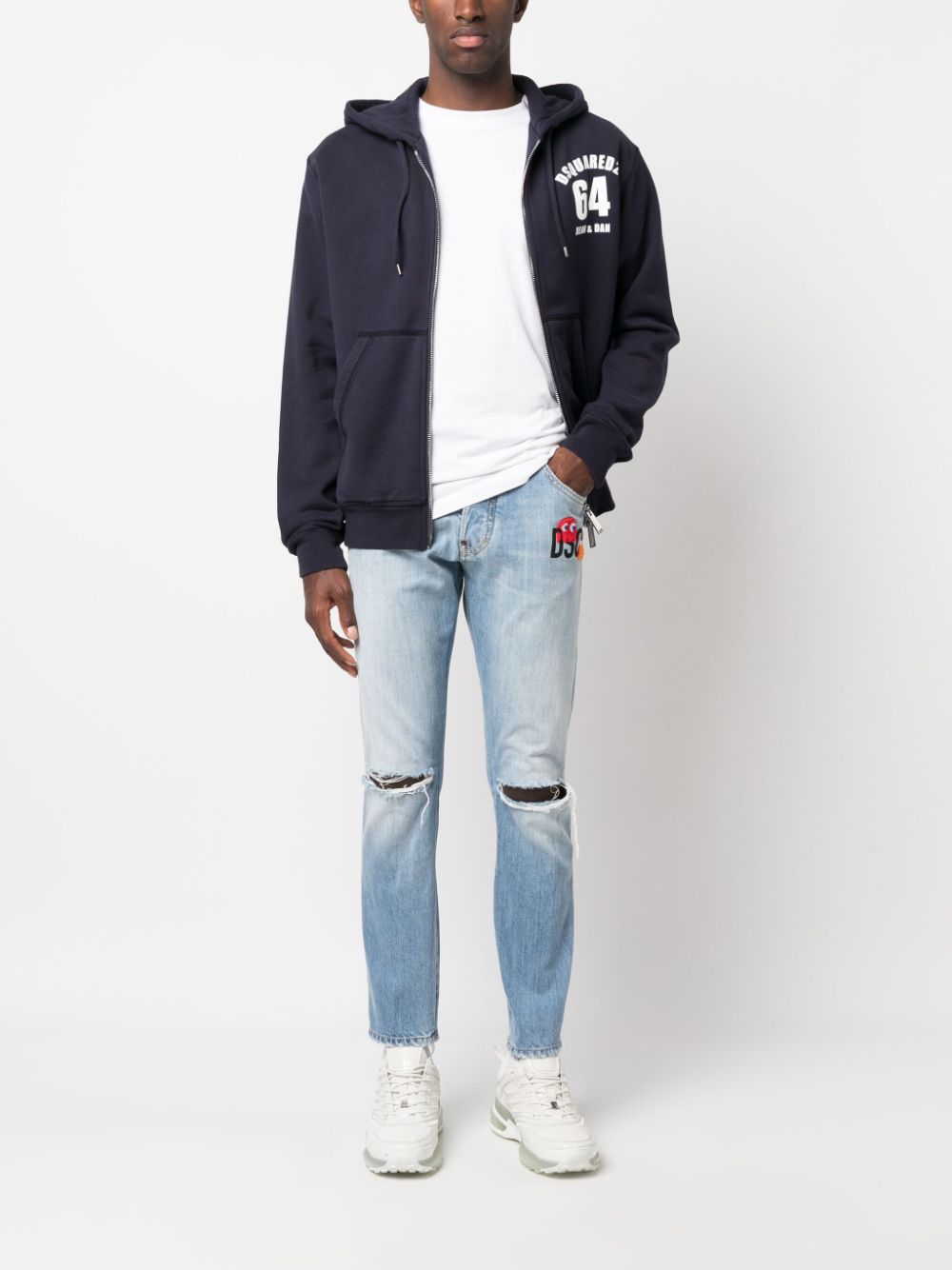 Dsquared2 x Pac-Man gerafelde jeans - Blauw