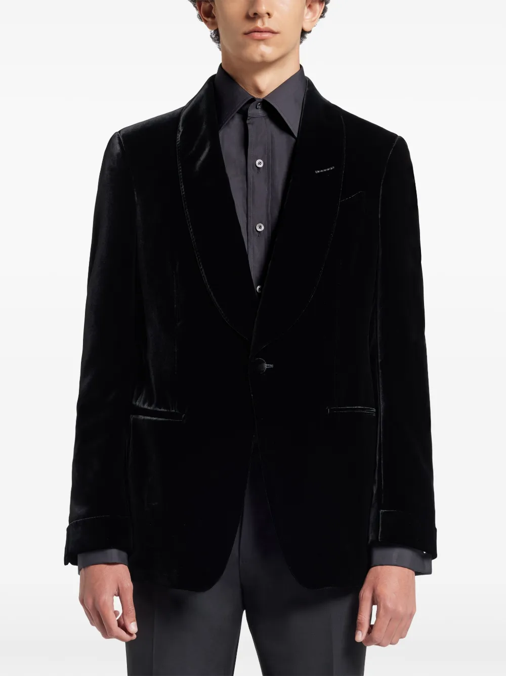 TOM FORD Fluwelen blazer met enkele rij knopen Zwart