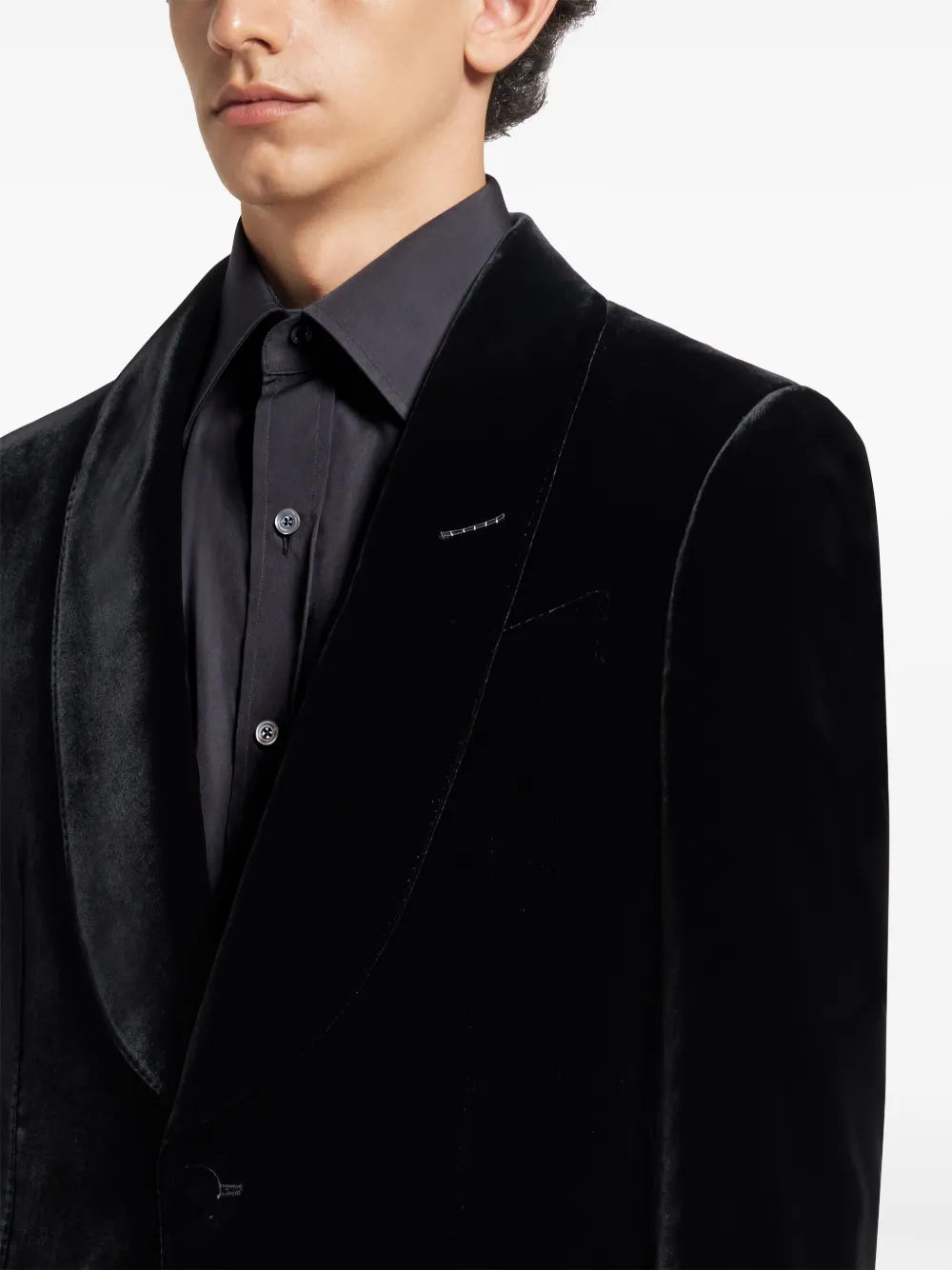 TOM FORD Fluwelen blazer met enkele rij knopen Zwart