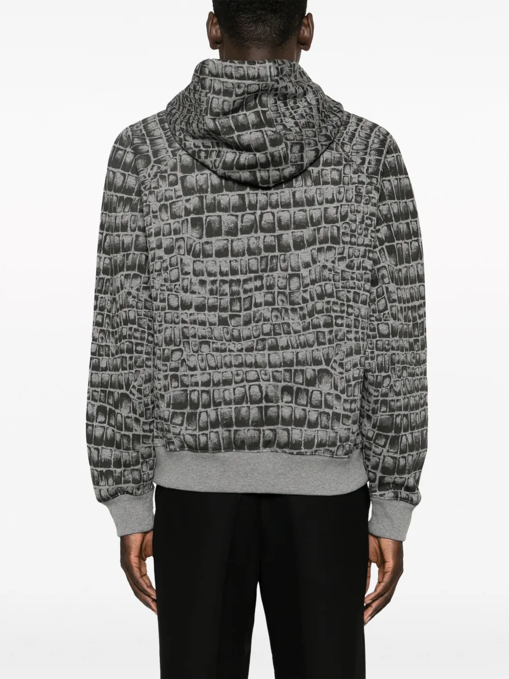 Shop Versace Coccodrillo-print Cotton Hoodie In Grey