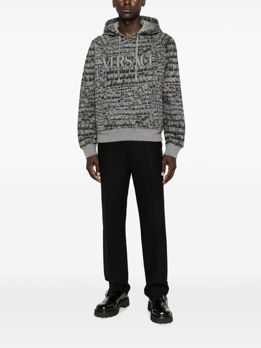 Versace Coccodrillo-print cotton hoodie - Grijs