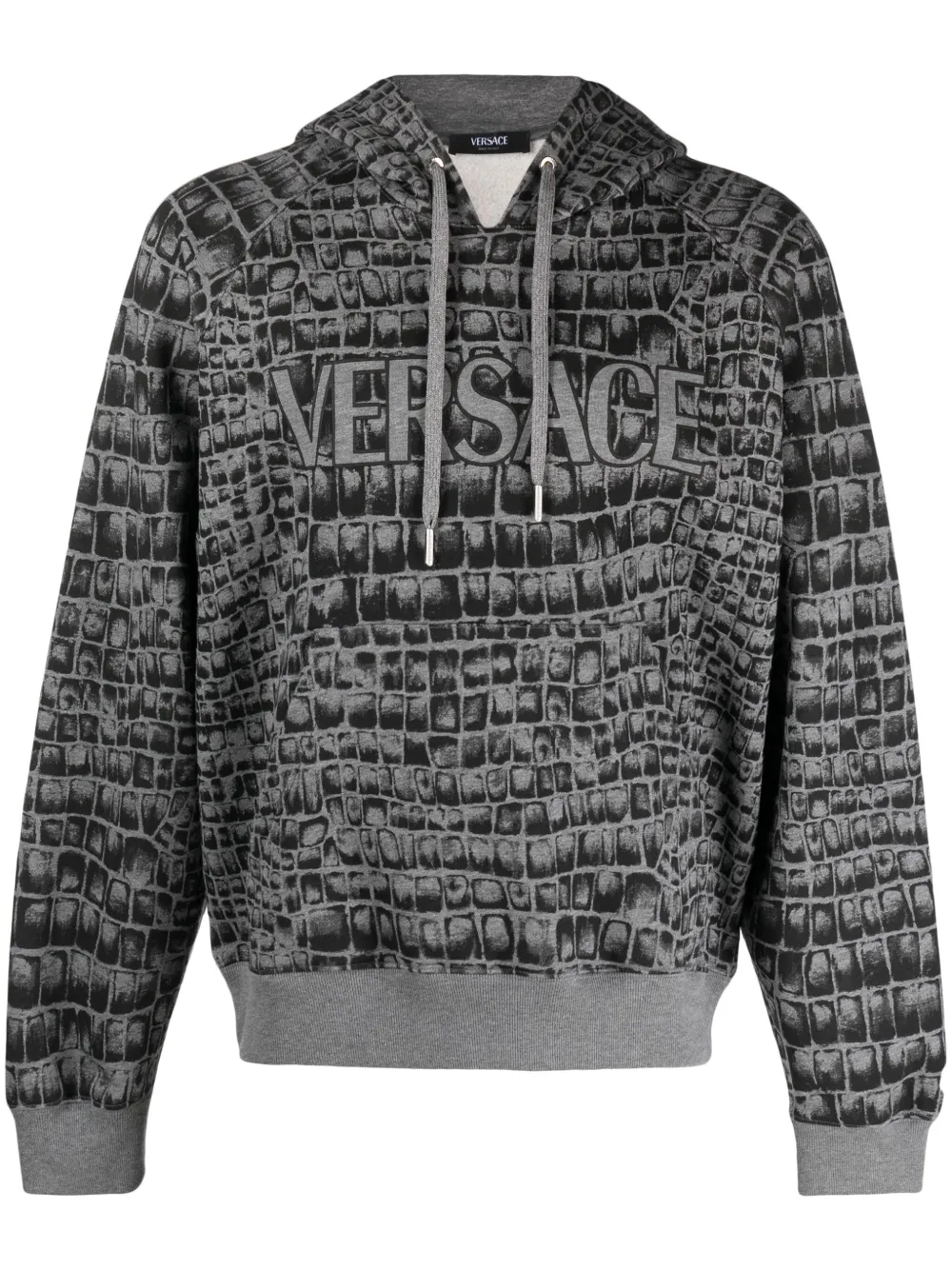 Versace Hoodie With Crocodile Print In 2ed10_medium_gray_melange_black