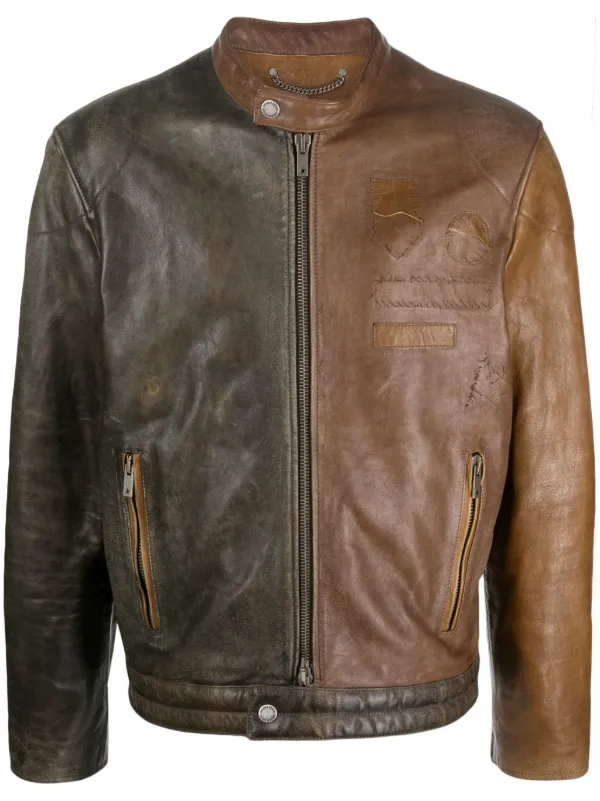 Golden Goose Ilario colour block Leather Biker Jacket Brown FARFETCH CA