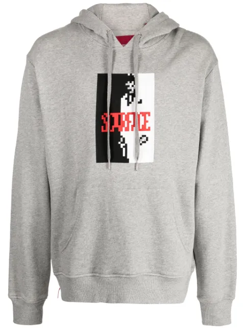 Mostly Heard Rarely Seen 8-Bit Say Hello To My Little Friend graphic-print cotton hoodie