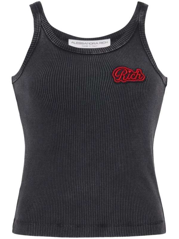Alessandra Rich Logo-appliqué Ribbed Tank Top in Grey