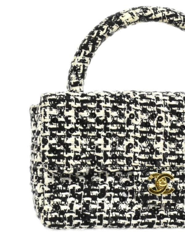 Chanel White and Black Tweed Mini Rectangular Classic Flap Bag at