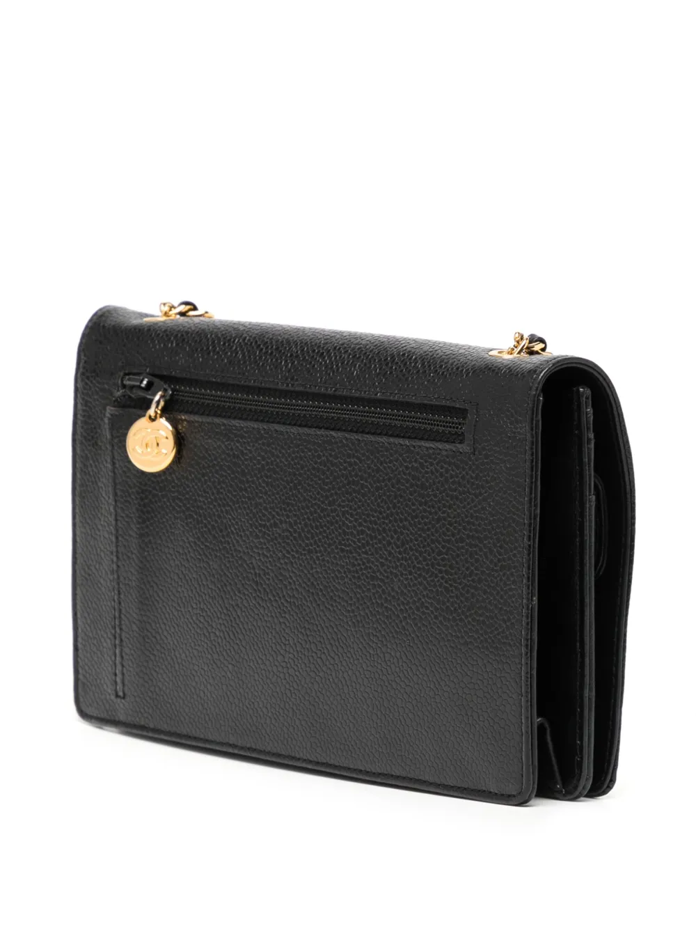 Pre-owned Chanel 1997 Chain Shoulder Wallet In Black