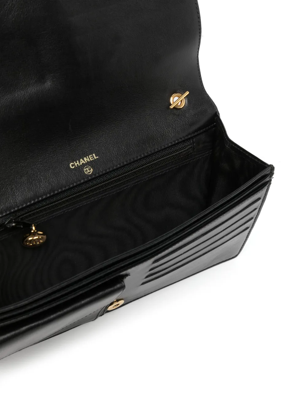 Pre-owned Chanel 1997 Chain Shoulder Wallet In Black
