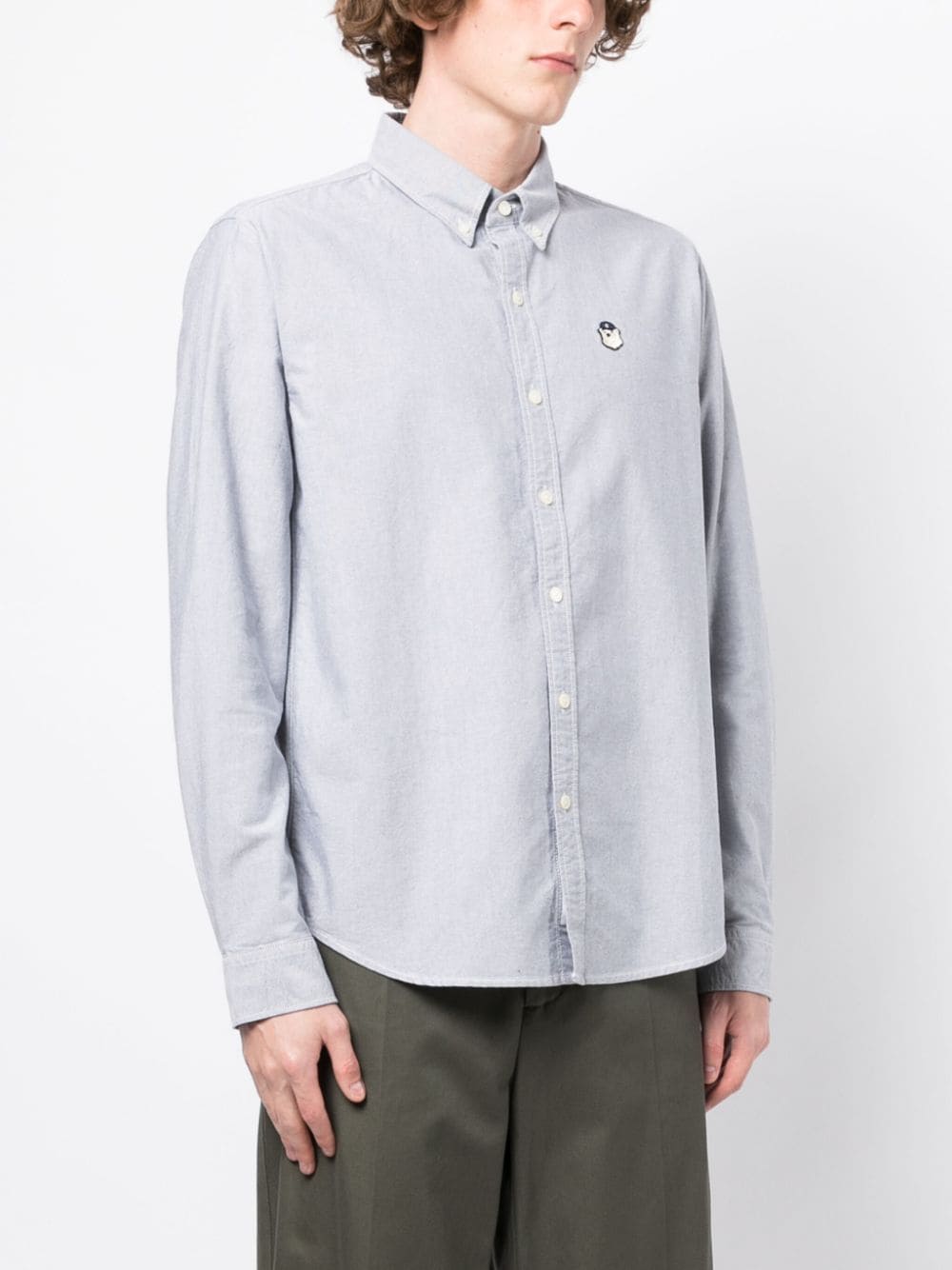 Shop Chocoolate Bear-embroidered Cotton Shirt In Grey