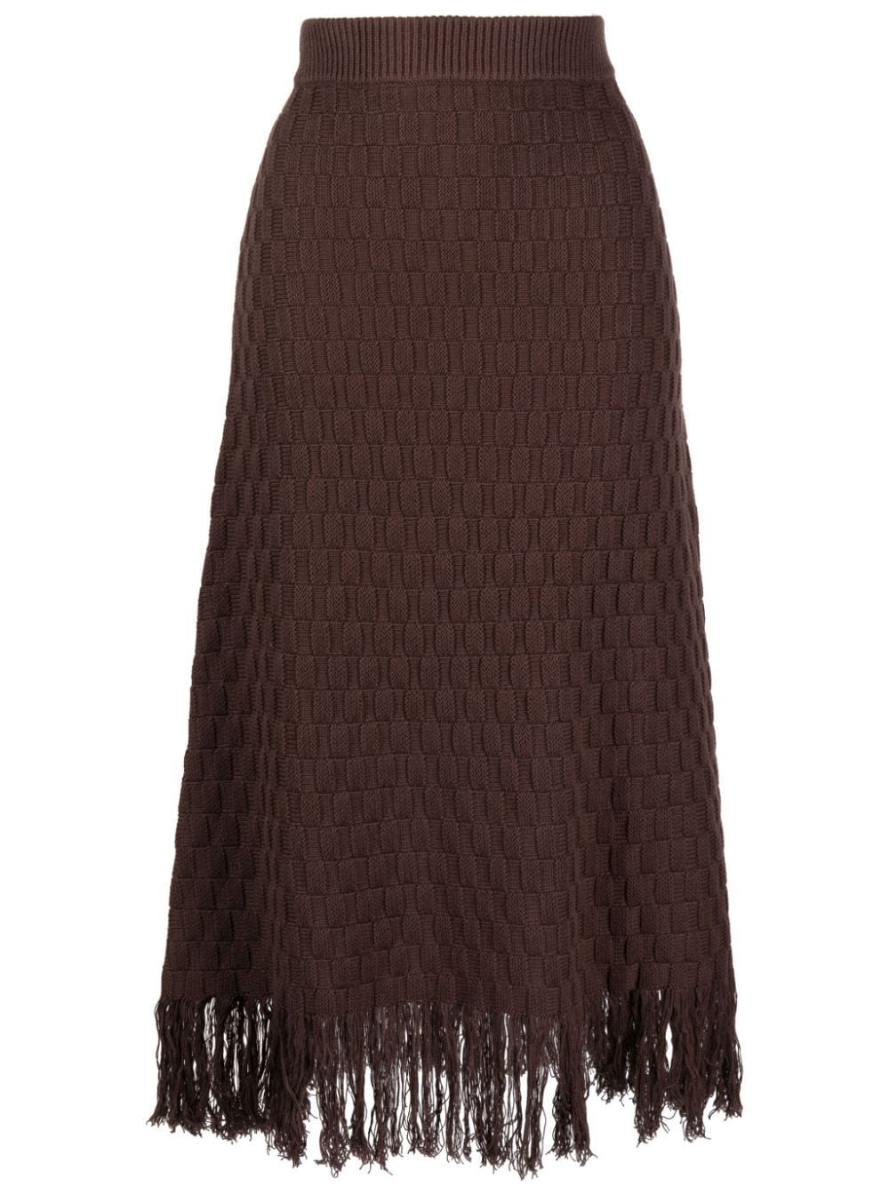 frayed-hem knitted midi skirt