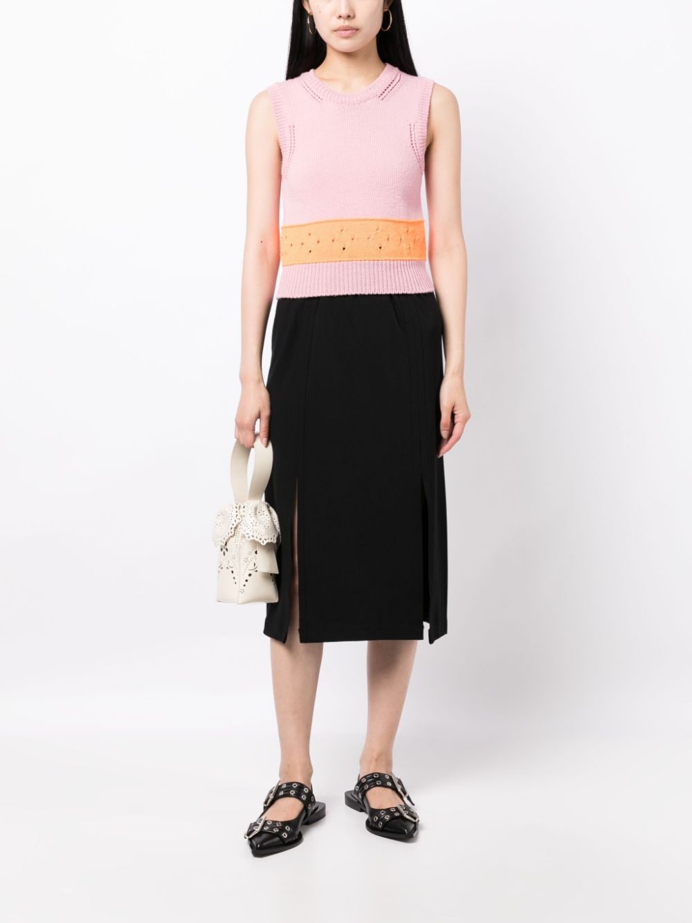 Shop B+ab Elasticated Slit-detail Midi Skirt In Black