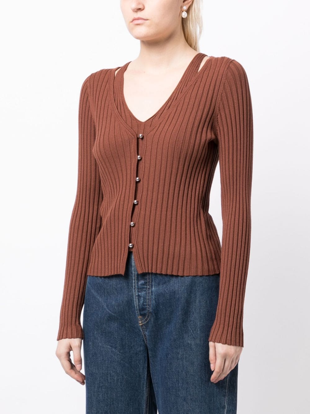 Shop B+ab Layered Ribbed-knit Cardigan In Brown