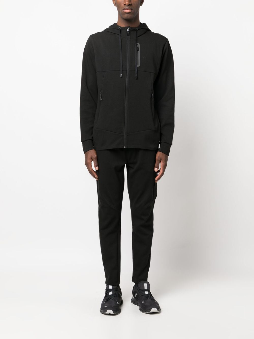 BOSS logo-embossed cotton blend hooded jacket - Zwart