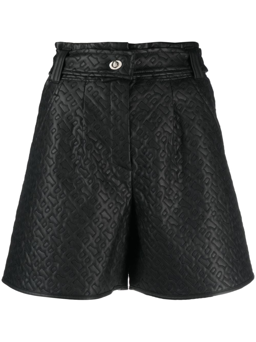 Shop Hugo Boss Monogram-embossed High-waisted Shorts In Black