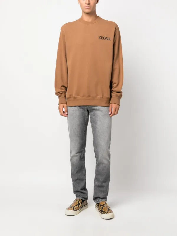 Zegna logo-embossed Cotton Sweatshirt | Brown | FARFETCH