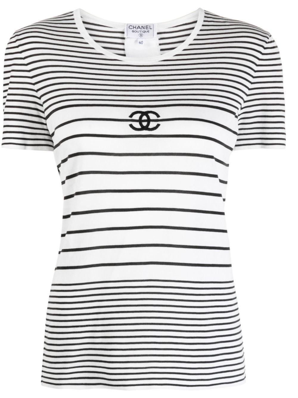 CHANEL Pre-Owned 1990s CC Logo Print Striped T-shirt - Farfetch