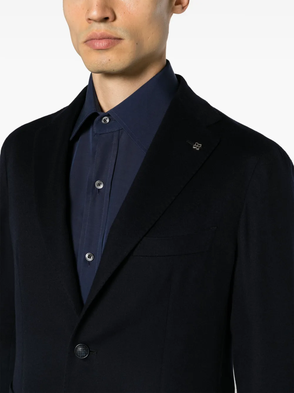 Shop Tagliatore Single-breasted Wool Blend Blazer In Blue